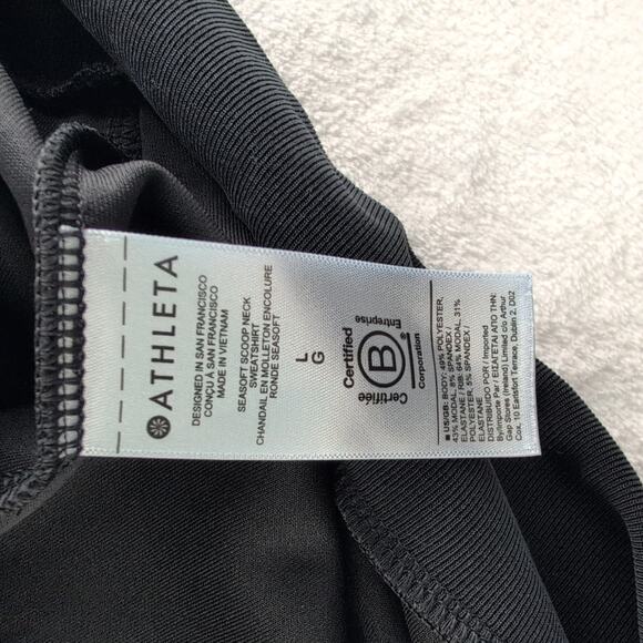Athleta Seasoft Scoop Neck Sweatshirt Women's Large Black CleanGirl Minimalist - Picture 5 of 9